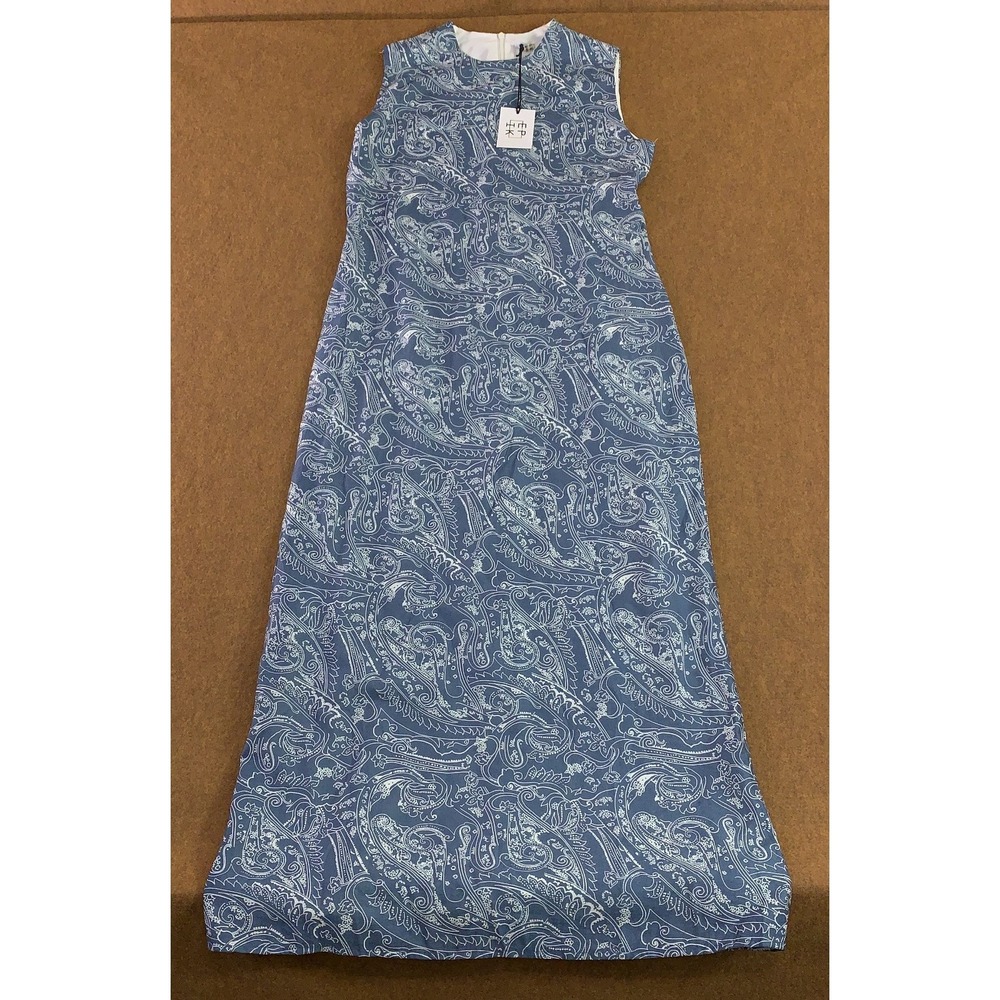 Epik Womens Medium Blue Paisley Sleeveless Crew Neck Lined Harp Slip Dress NWT